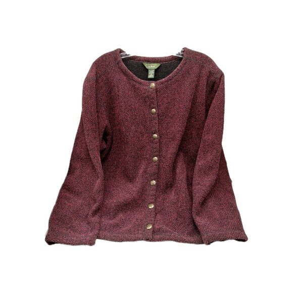 LL Bean Womens Jacket Blazer Size 1X Maroon Black Button Up Sweater Vintage - Picture 1 of 8